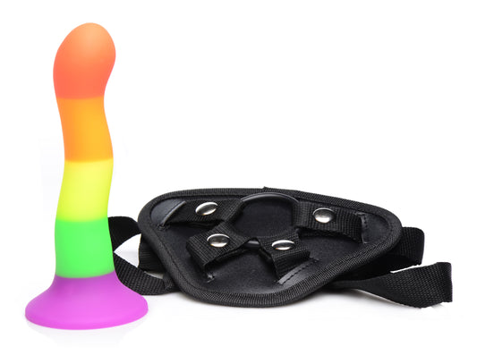 "Proud Rainbow Silicone Dildo With Harness SU-AG245"