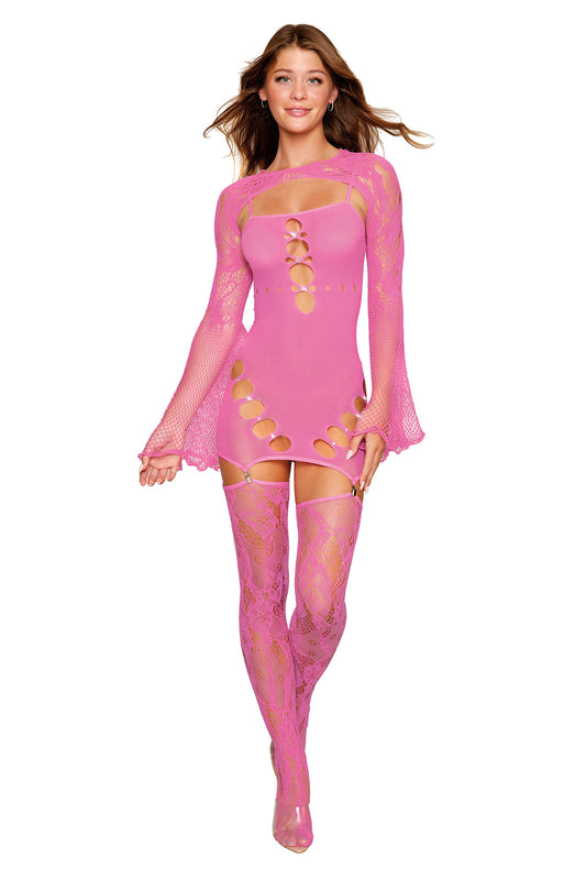 "Garter Dress With Thigh High and Shrug - One Size - Milkshake Pink DG-0507MSKPKOS"