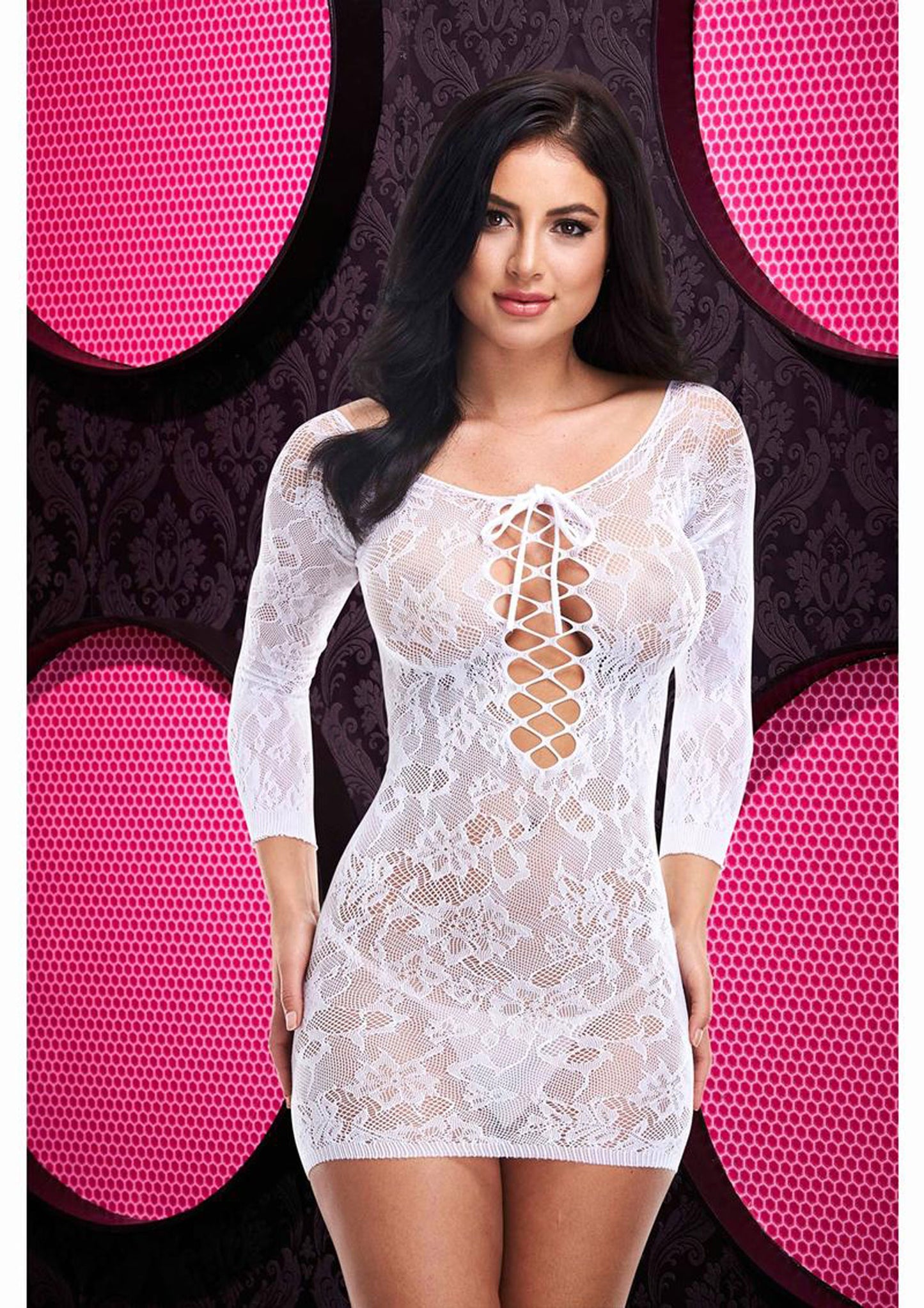 "Lace Off the Shoulder Mini Dress - One Size -White X-LC-74WHT"