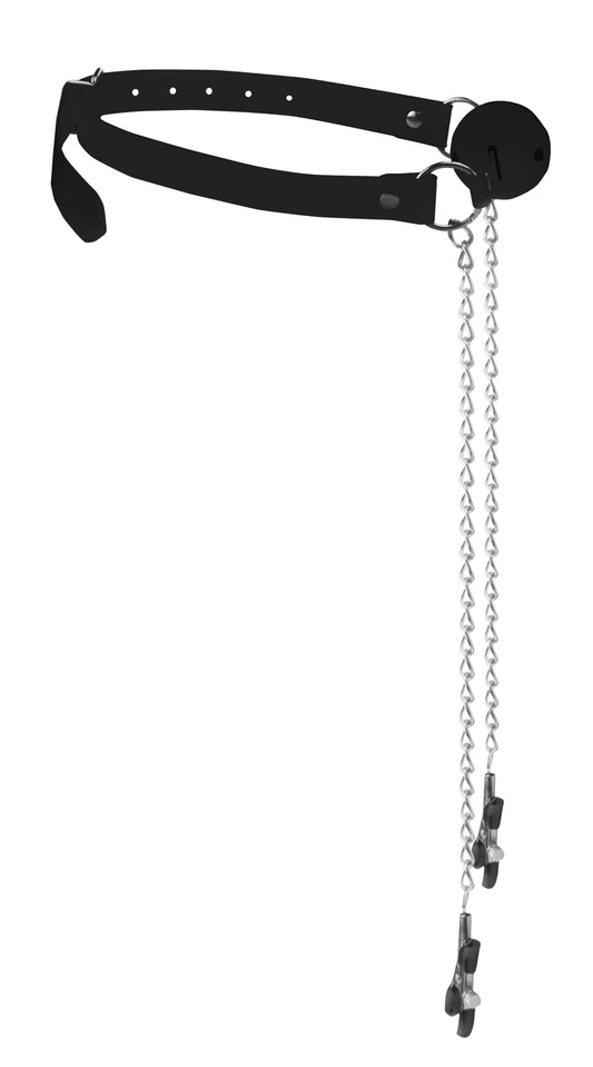 "Breathable Ball Gag With Nipple Clamps - Black OU-OU680BLK"