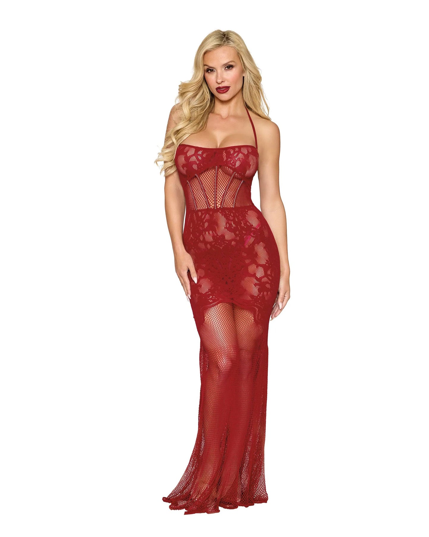 "Bodystocking Gown Dmnd - One Size - Red DG-0487-OXBLOS"
