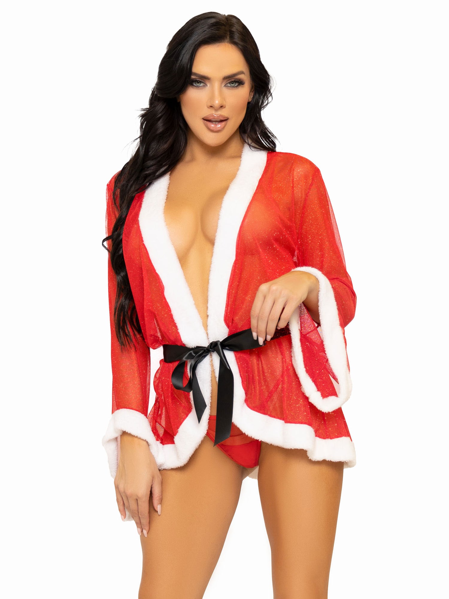 "3 Pc Santa Robe and G-String Set - M/l - Red LA-86140ML"